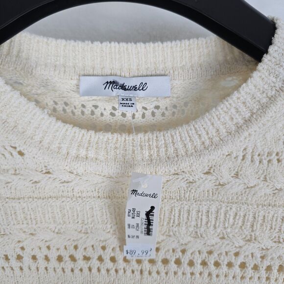 Madewell Scalloped-Trim Open Knit Sweater Tee XXS Sand Cotton Blend Boho - Picture 4 of 11